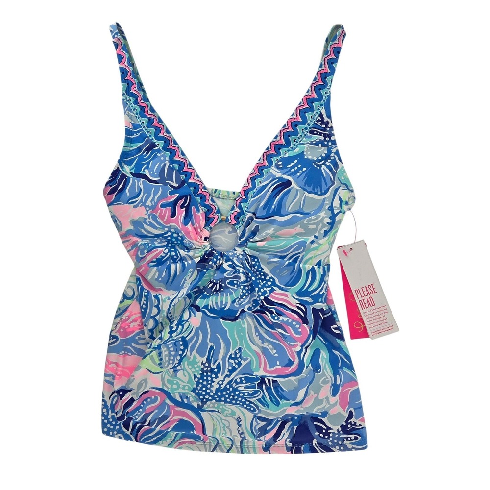Lilly Pulitzer Brenta Tankini Top Saltwater Blue Shade Seekers Swim Size‎ 2 NWT